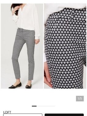 EUC size 00P LOFT Marissa Skinny Black & White Printed Slim Ankle Pants